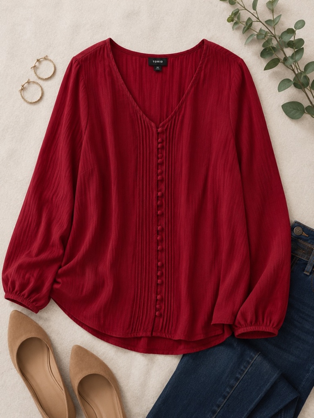 Torrid Red Pintuck Button Front Georgette Blouse NWT Plus Size 2X